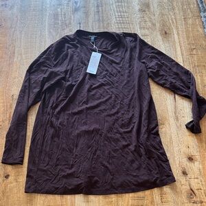 Eileen Fisher long Sleeve crew Neck tunic long blouse Top in Deep Brown Petite